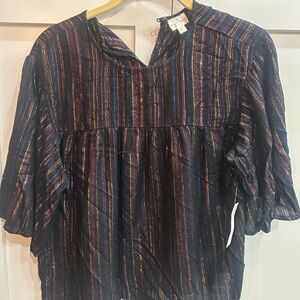 Metallic Black Blouse with Colorful Stripes